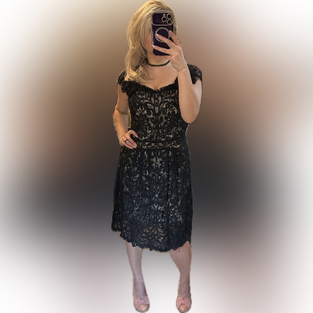 Yoana Baraschi Black Lace Overlay Dress Size 4 - Picture 8 of 8